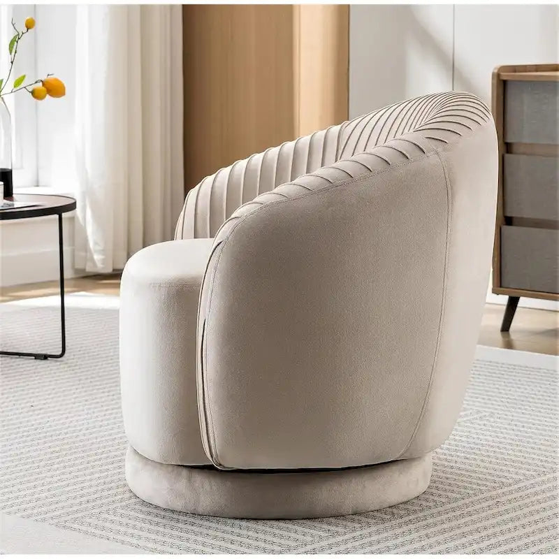 Contemporary Velvet Swivel Barrel Chair with 360 Spin Capability Round Accent One-Seater Sofa
