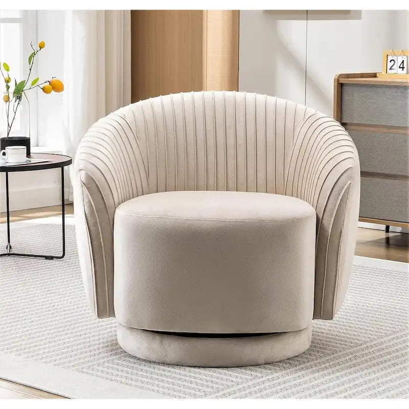 Contemporary Velvet Swivel Barrel Chair with 360 Spin Capability Round Accent One-Seater Sofa