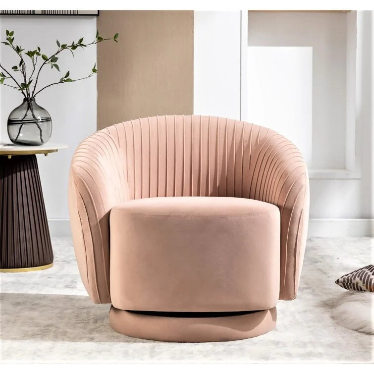 Contemporary Velvet Swivel Barrel Chair with 360 Spin Capability Round Accent One-Seater Sofa