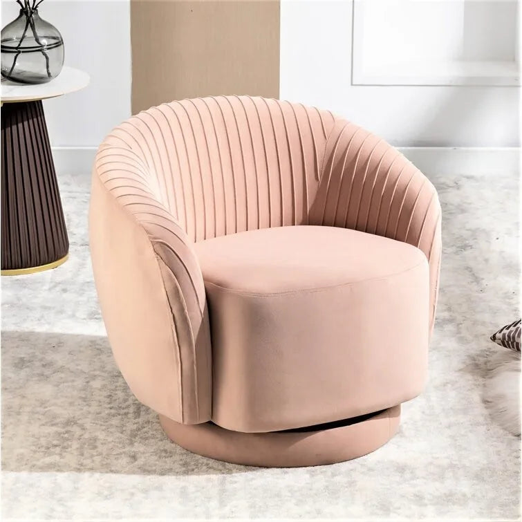 Contemporary Velvet Swivel Barrel Chair with 360 Spin Capability Round Accent One-Seater Sofa