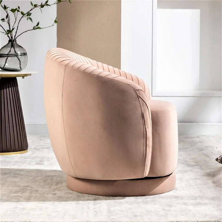 Contemporary Velvet Swivel Barrel Chair with 360 Spin Capability Round Accent One-Seater Sofa