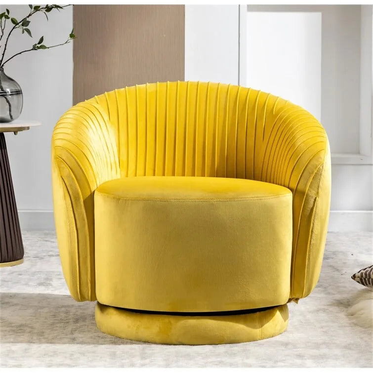 Contemporary Velvet Swivel Barrel Chair with 360 Spin Capability Round Accent One-Seater Sofa