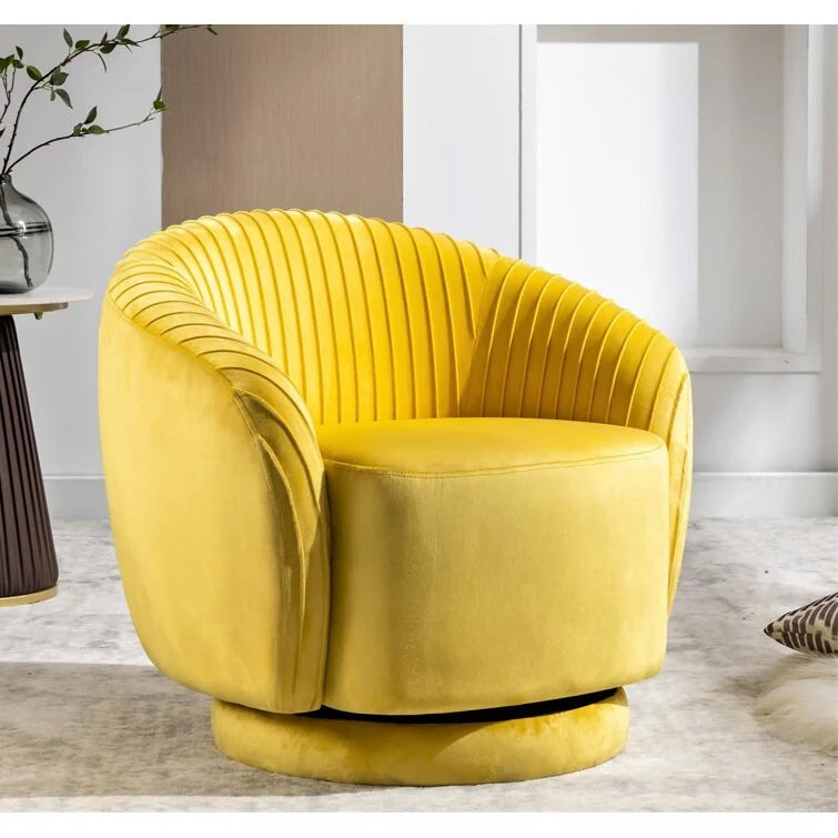 Contemporary Velvet Swivel Barrel Chair with 360 Spin Capability Round Accent One-Seater Sofa