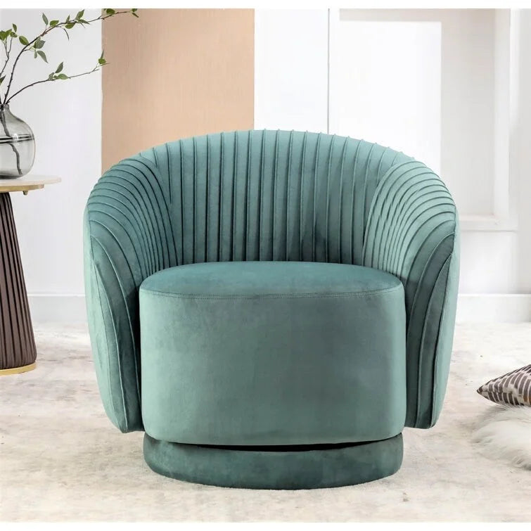 Contemporary Velvet Swivel Barrel Chair with 360 Spin Capability Round Accent One-Seater Sofa