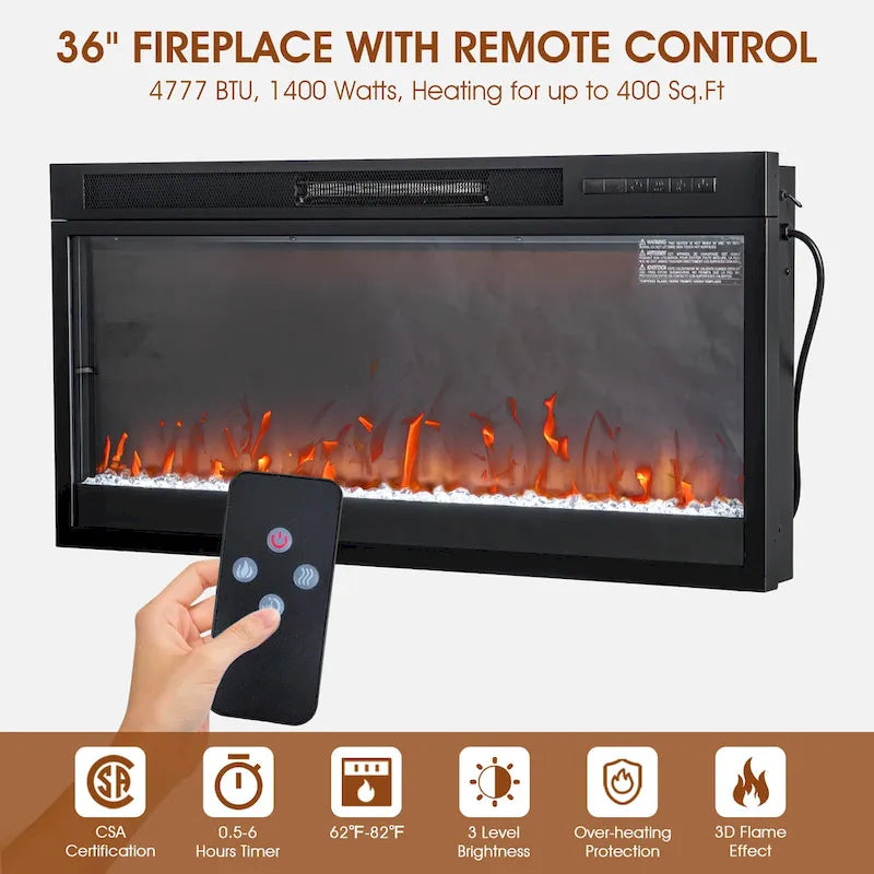 68 Modern RGB LED White TV Stands Console with 36 Fireplace