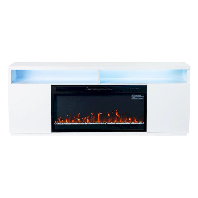 68 Modern RGB LED White TV Stands Console with 36 Fireplace