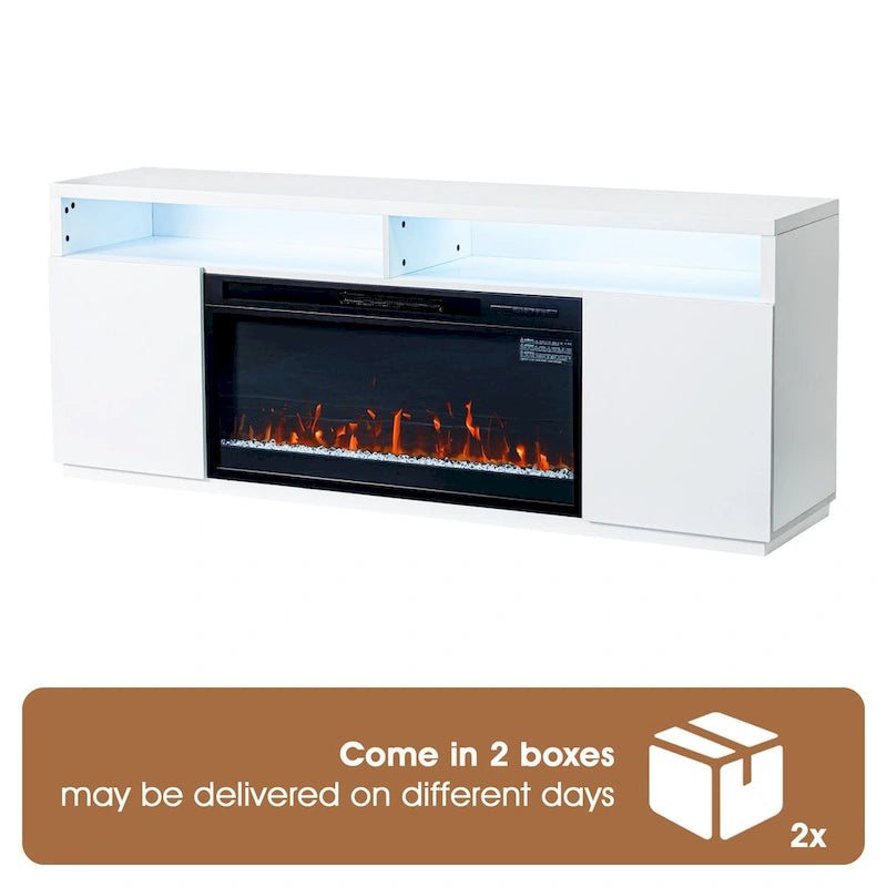 68 Modern RGB LED White TV Stands Console with 36 Fireplace
