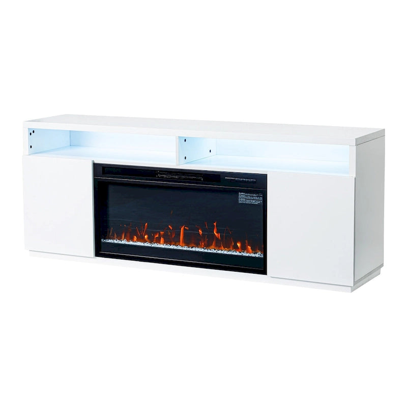 68 Modern RGB LED White TV Stands Console with 36 Fireplace