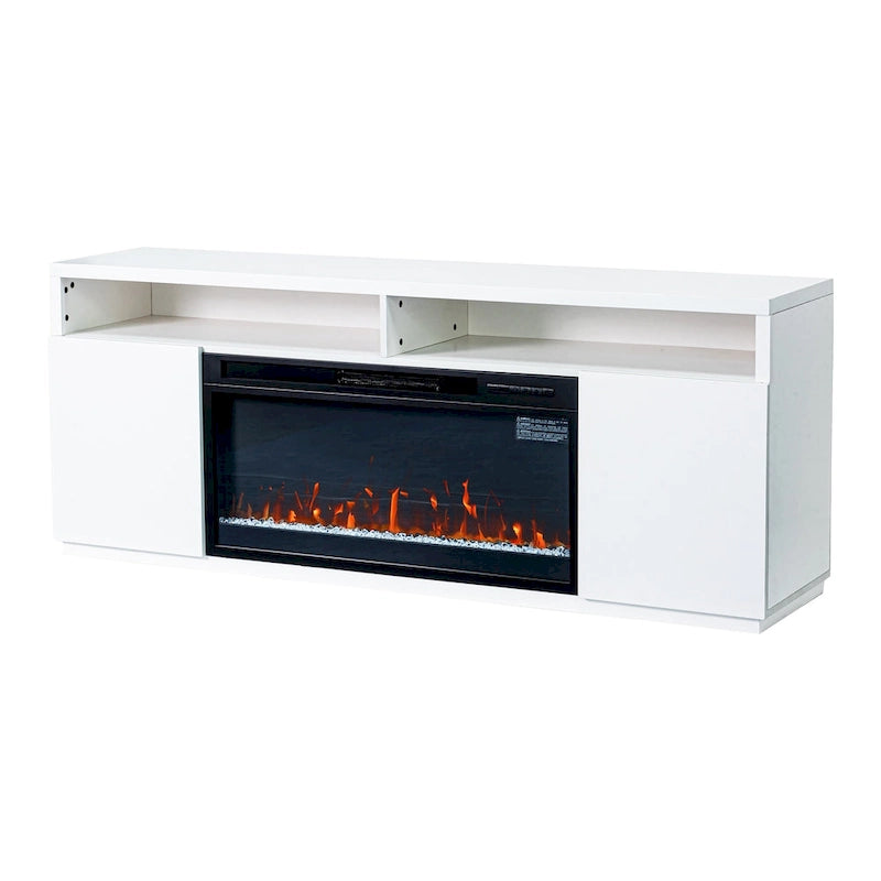 68 Modern RGB LED White TV Stands Console with 36 Fireplace