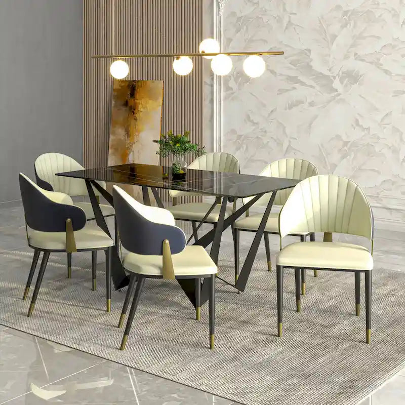Leather Dining Chair in Iron with Gold Accents Design Modern Ergonomic Side Chair