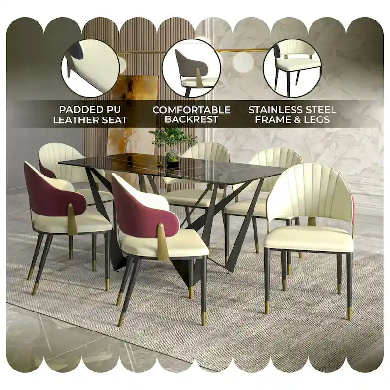 Leather Dining Chair in Iron with Gold Accents Design Modern Ergonomic Side Chair