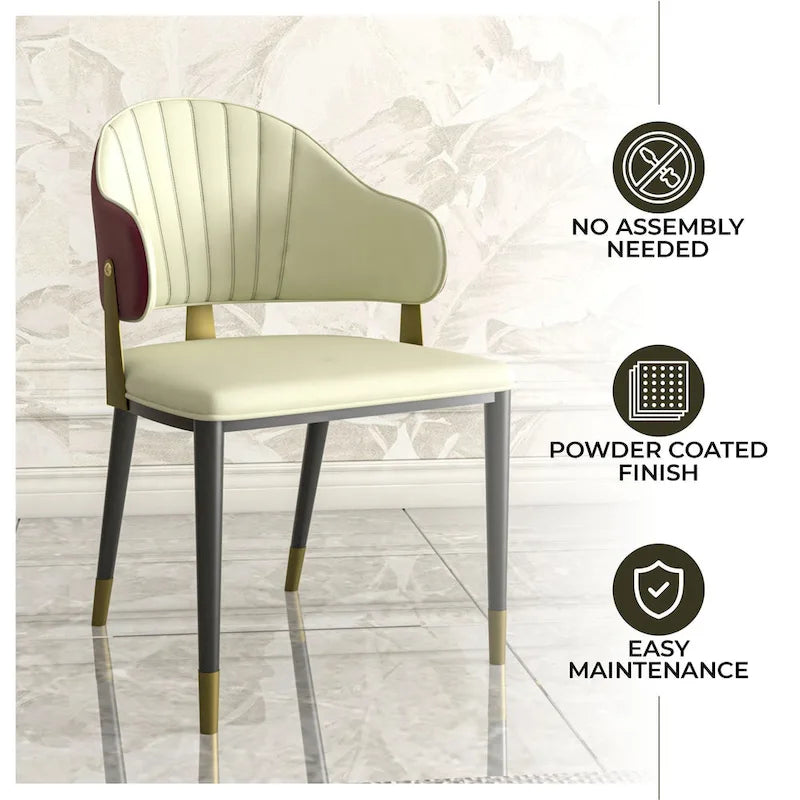 Leather Dining Chair in Iron with Gold Accents Design Modern Ergonomic Side Chair