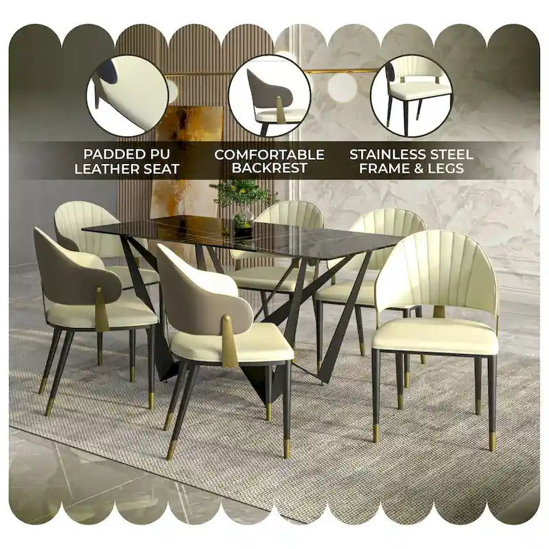 Leather Dining Chair in Iron with Gold Accents Design Modern Ergonomic Side Chair