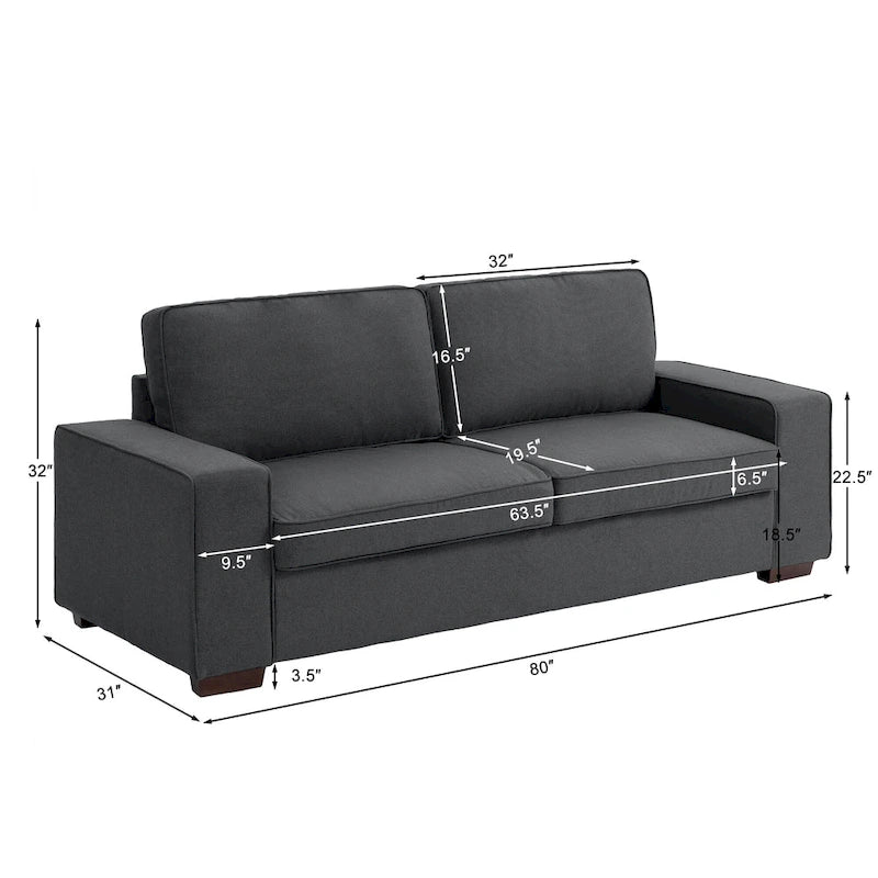Modern 80 Upholstered Fabric 3-Seater Sofa