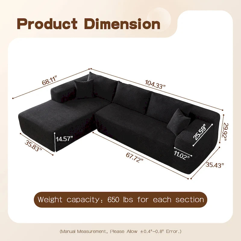 No Assembly Required Chaise Sofa