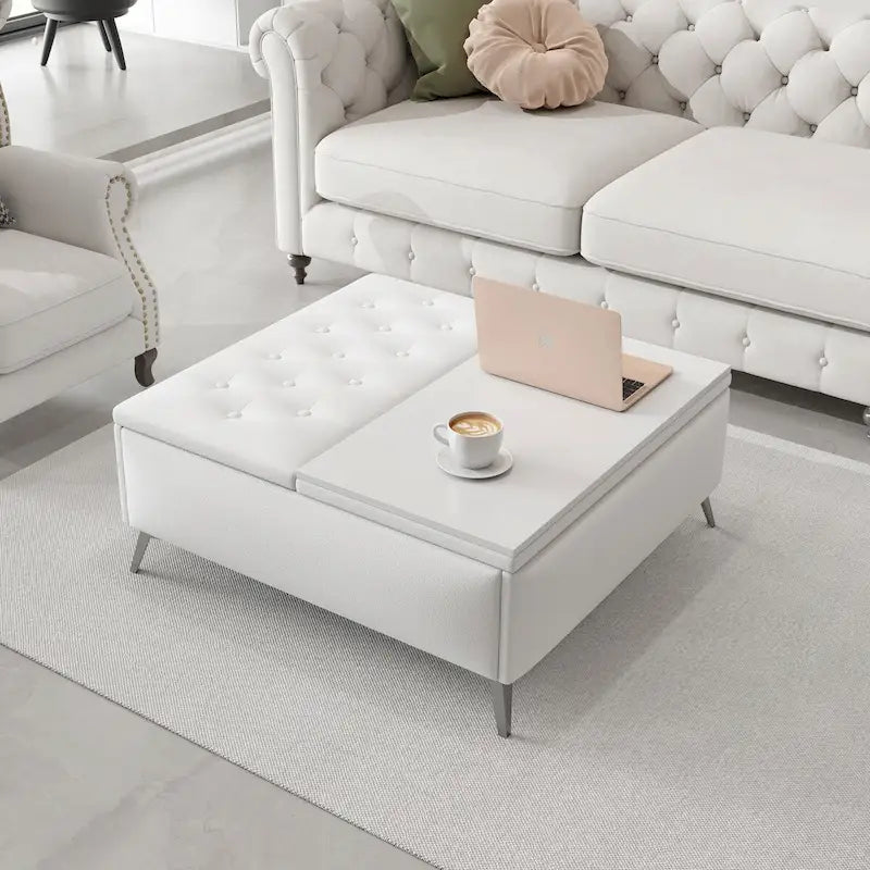 35 inch Wide Square storage benches Coffee Table with Lift Top Oversized Storage Ottoman in Upholstered for Living Room