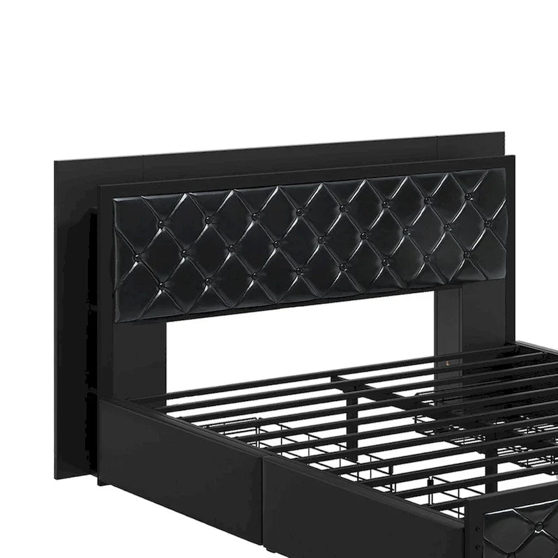 Queen Size PU Bed Frame LED Upholstered Platform Bed Frame