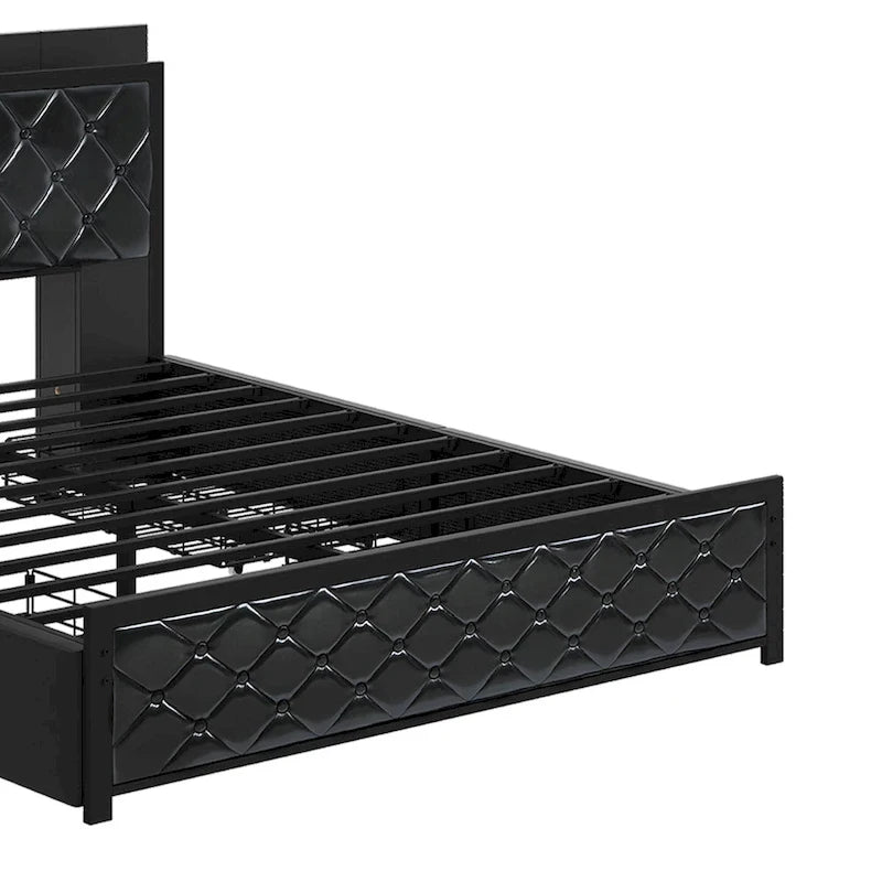 Queen Size PU Bed Frame LED Upholstered Platform Bed Frame