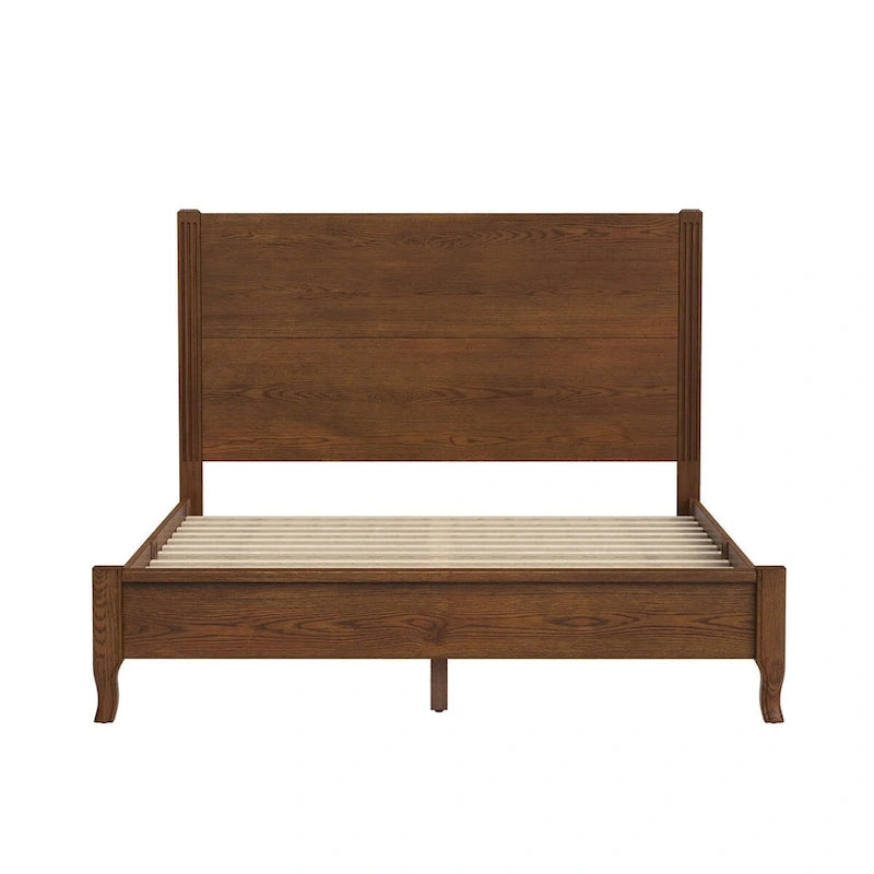 Solid Wood Panel Platform Bed with Headboard, Double Size Beds Wooden Rustic Bed Frame Bedroom Furniture