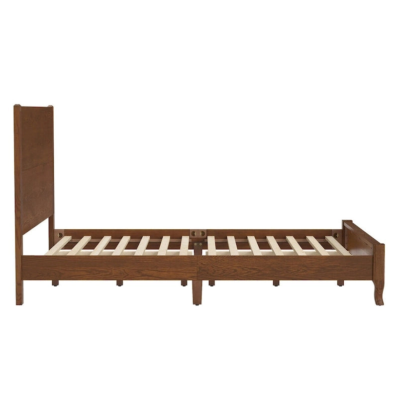 Solid Wood Panel Platform Bed with Headboard, Double Size Beds Wooden Rustic Bed Frame Bedroom Furniture