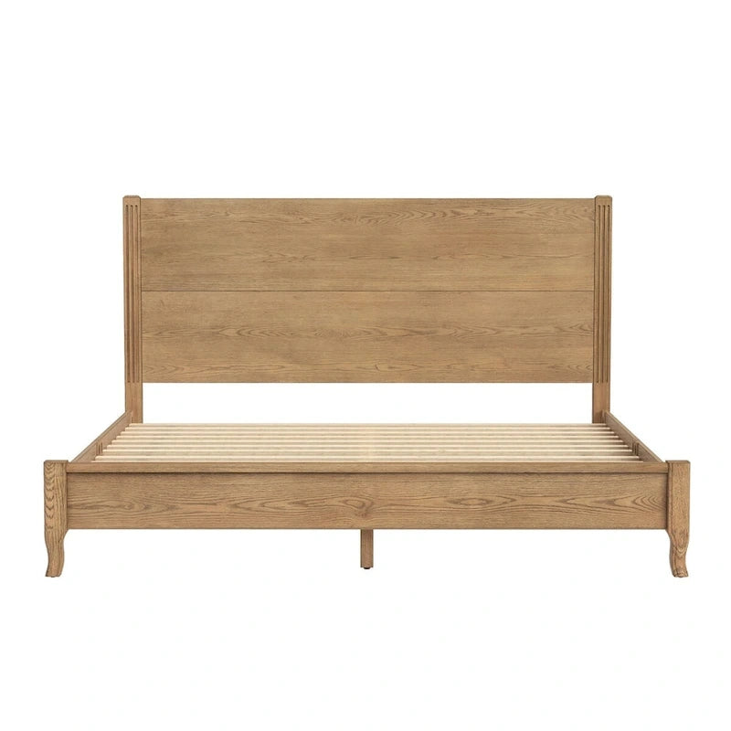 Solid Wood Panel Platform Bed with Headboard, Double Size Beds Wooden Rustic Bed Frame Bedroom Furniture