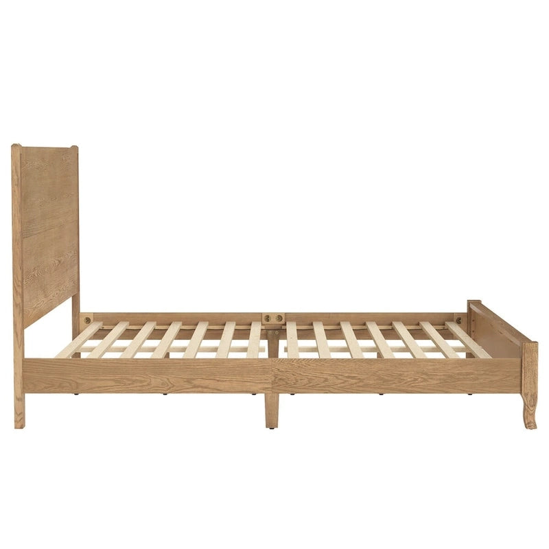 Solid Wood Panel Platform Bed with Headboard, Double Size Beds Wooden Rustic Bed Frame Bedroom Furniture