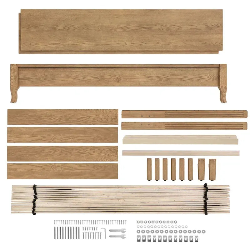 Solid Wood Panel Platform Bed with Headboard, Double Size Beds Wooden Rustic Bed Frame Bedroom Furniture