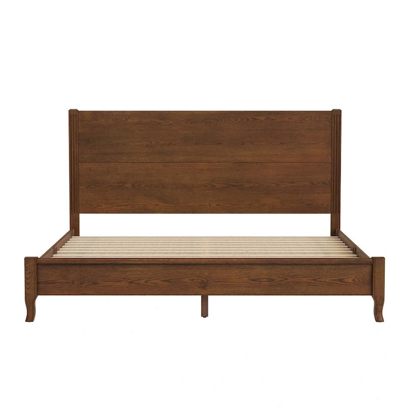 Solid Wood Panel Platform Bed with Headboard, Double Size Beds Wooden Rustic Bed Frame Bedroom Furniture