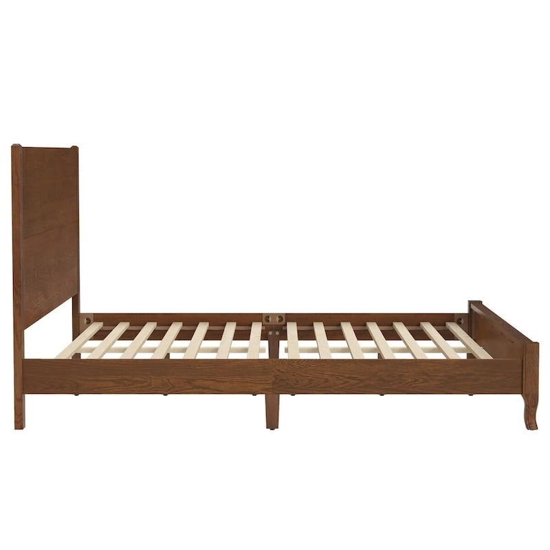 Solid Wood Panel Platform Bed with Headboard, Double Size Beds Wooden Rustic Bed Frame Bedroom Furniture