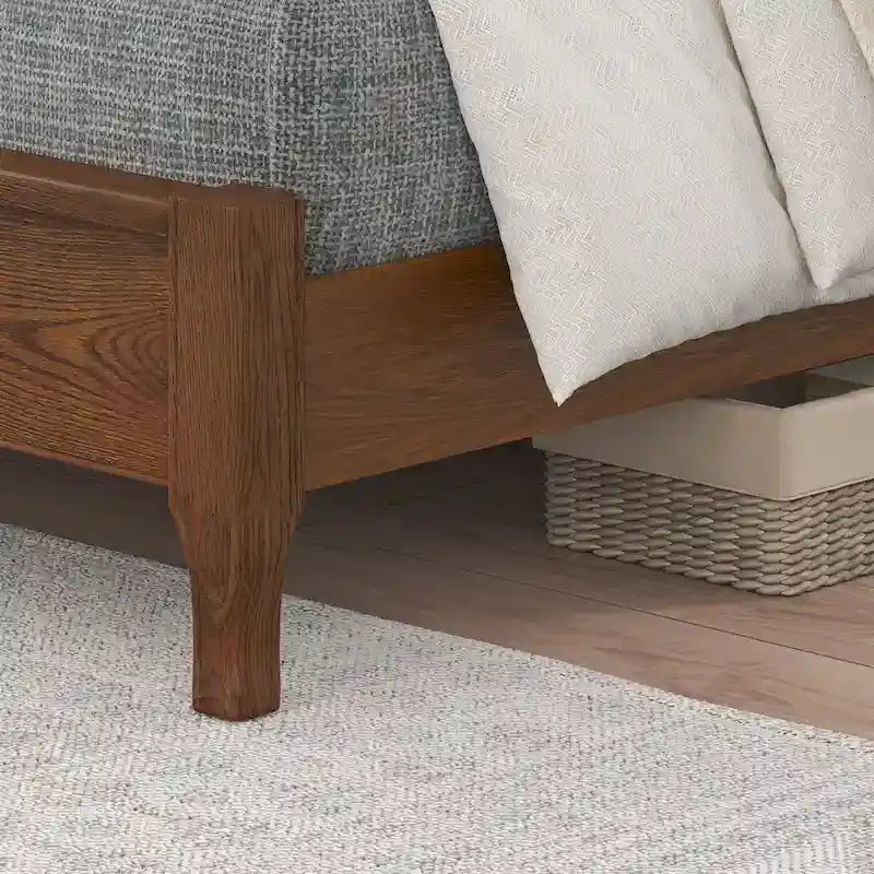Solid Wood Panel Platform Bed with Headboard, Double Size Beds Wooden Rustic Bed Frame Bedroom Furniture