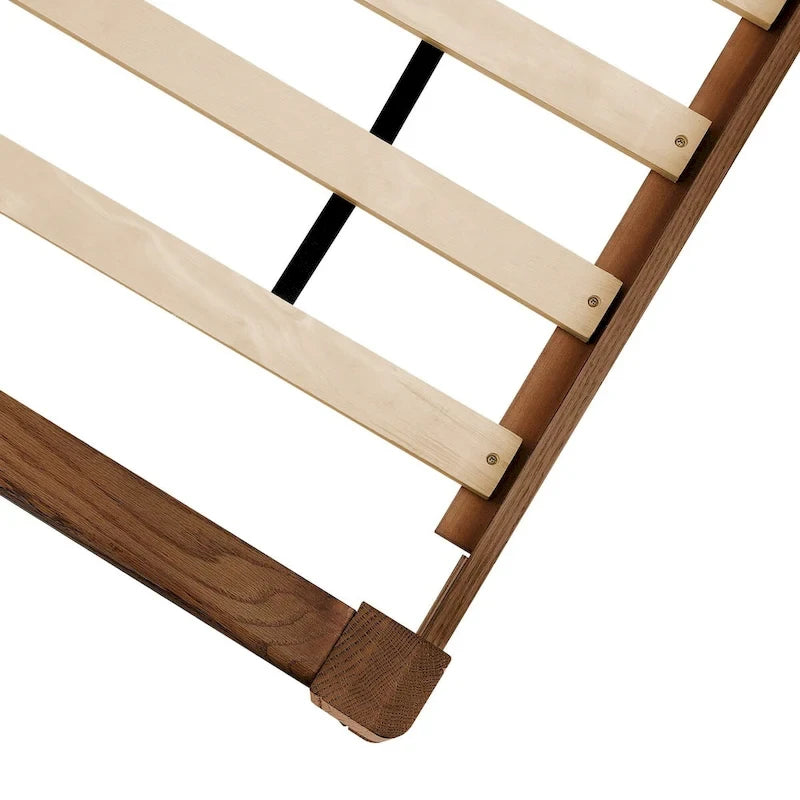 Solid Wood Panel Platform Bed with Headboard, Double Size Beds Wooden Rustic Bed Frame Bedroom Furniture