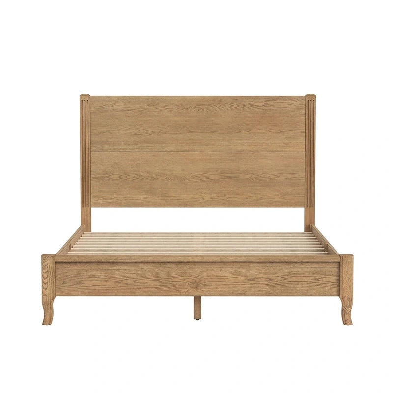 Solid Wood Panel Platform Bed with Headboard, Double Size Beds Wooden Rustic Bed Frame Bedroom Furniture
